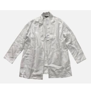 Eileen Fisher Nwt Notch Collar White Tencel Organic Linen Slub Open Blazer M